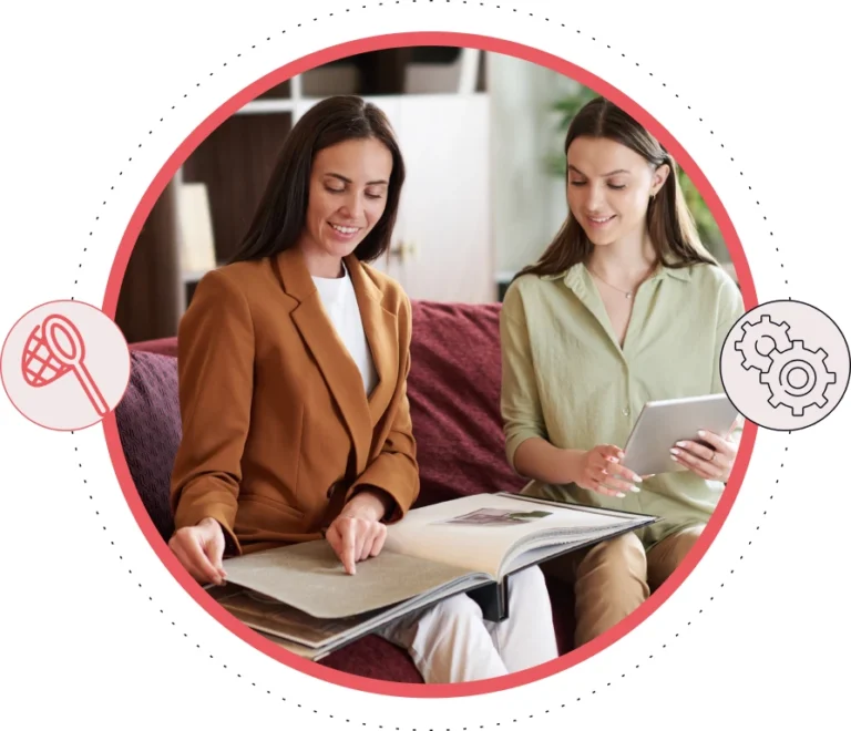 two women looking at records