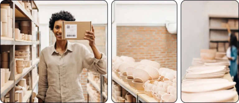 a woman holding a package ready to be shipped